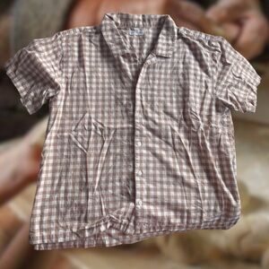 Kendall & Kylie Brown and White Gingham Button-Up Blouse
